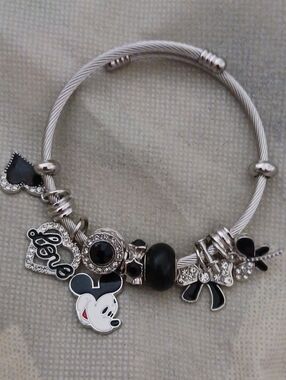 Mickey Mouse Black & Silver Charm Bracelet